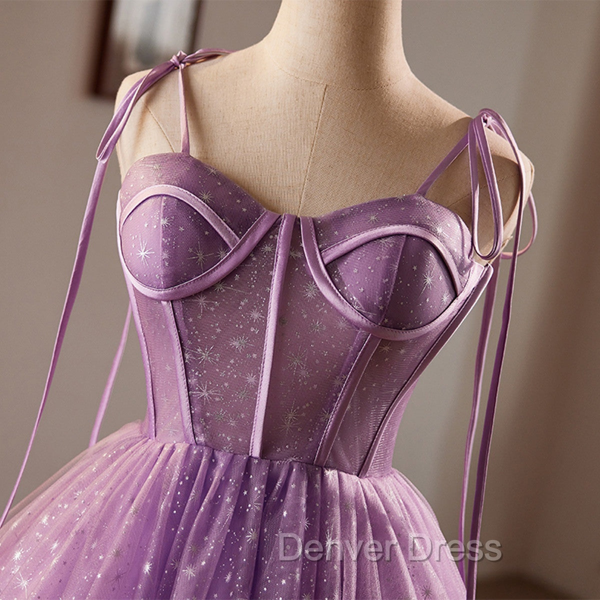Light Purple Knee Length Straps Prom Dress, Light Purple Homecoming Dresses