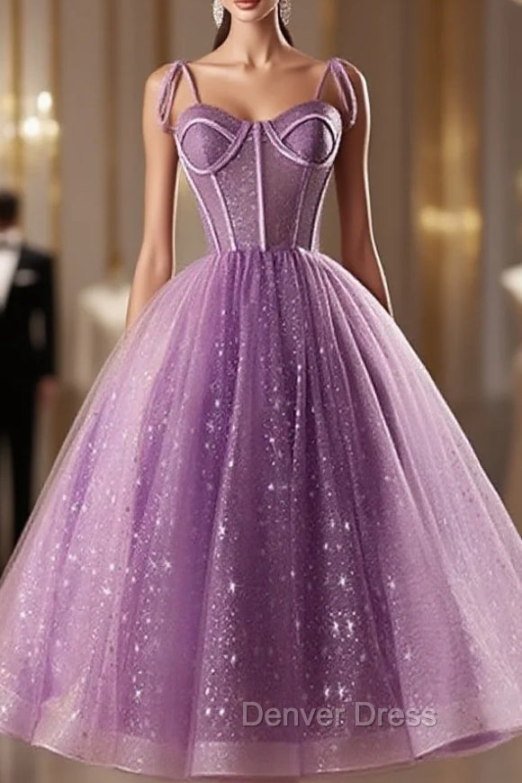 Light Purple Knee Length Straps Prom Dress, Light Purple Homecoming Dresses Main image