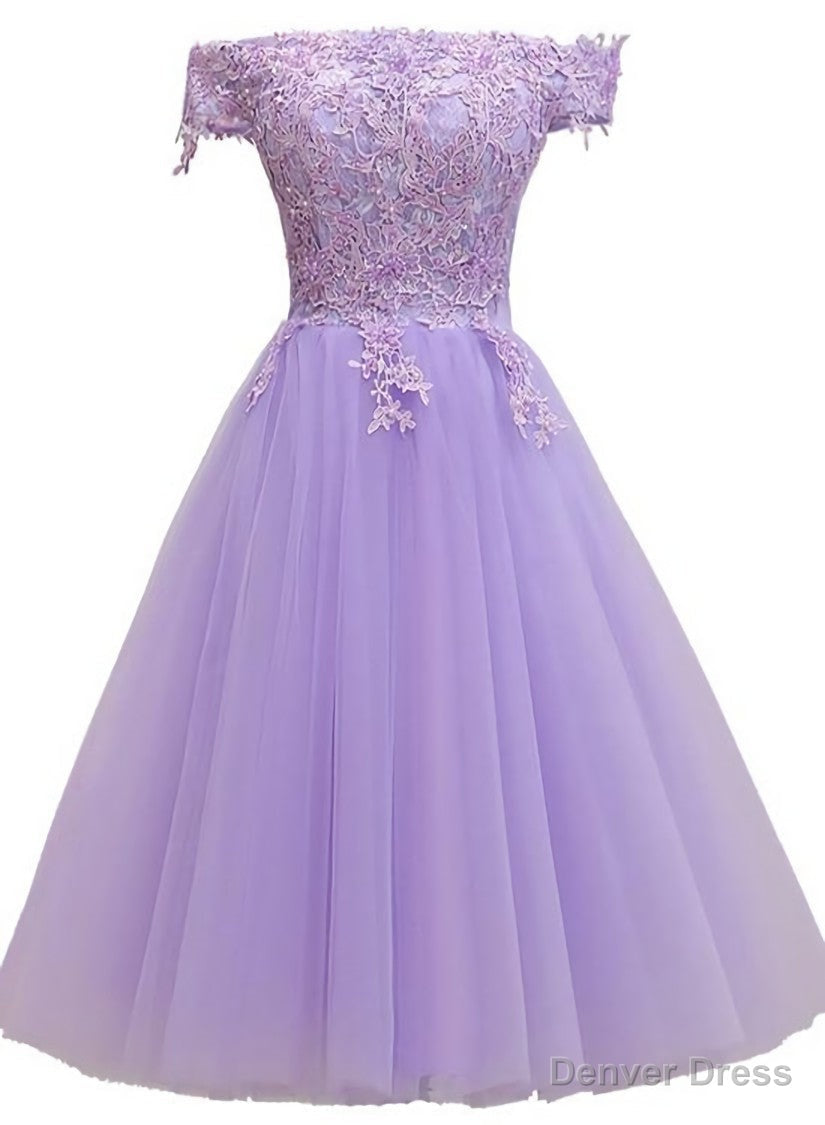 Light Purple Lace And Tulle Off The Shoulder Homecoming Dresses Main image