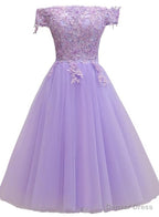 Light Purple Lace And Tulle Off The Shoulder Homecoming Dresses