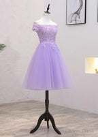 Light Purple Lace And Tulle Off The Shoulder Homecoming Dresses