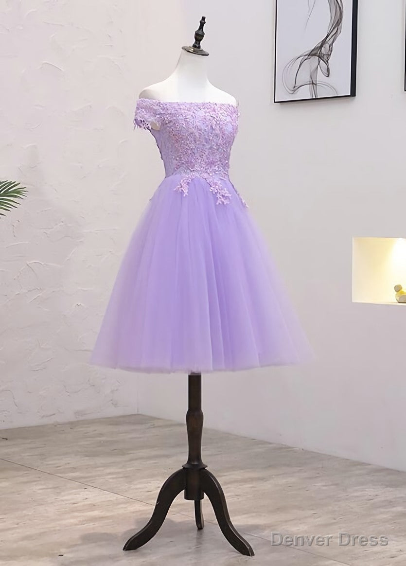 Light Purple Lace And Tulle Off The Shoulder Homecoming Dresses