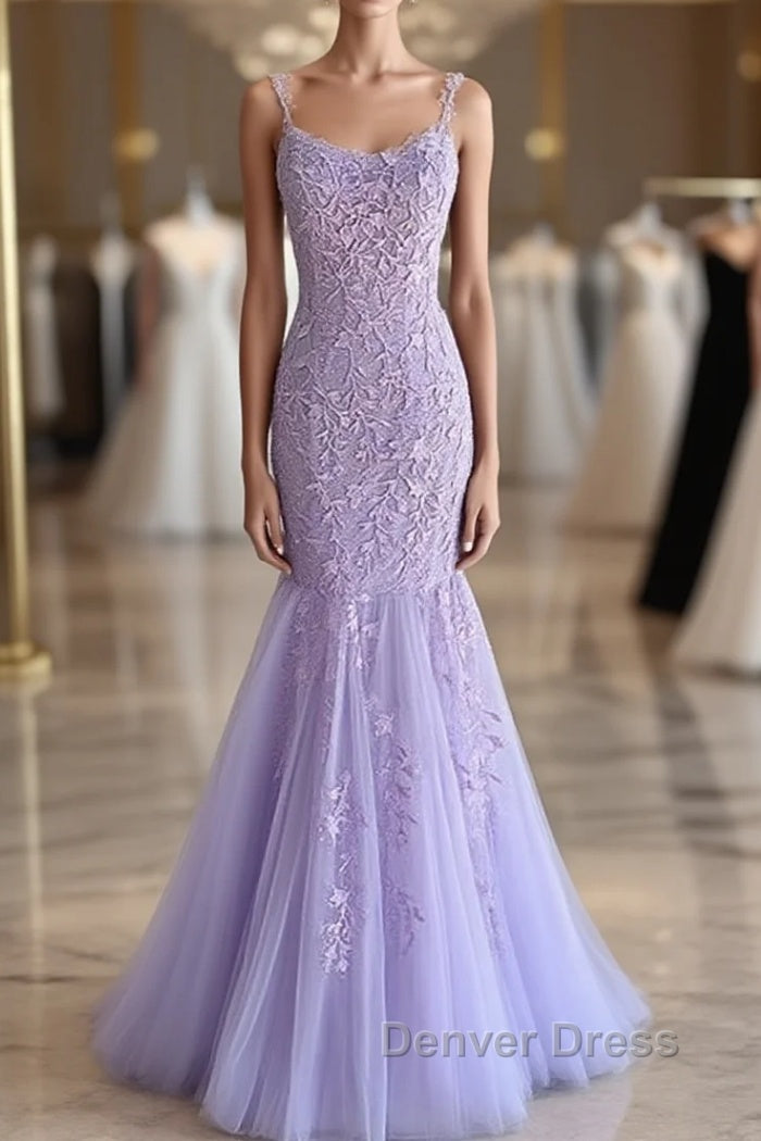 Light Purple Lace Mermaid Prom Dress, Purple Lace Mermaid Prom Dresses Main image