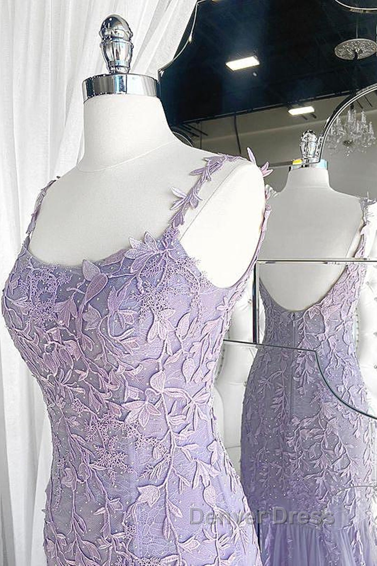 Light Purple Lace Mermaid Prom Dress, Purple Lace Mermaid Prom Dresses Secondary image