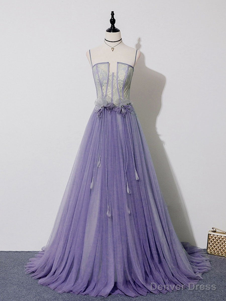 Light Purple Lace Top and Tulle A Line Straps Prom Dress Prom Dress, Purple Prom Dresses Secondary image