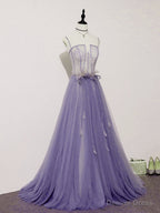 Light Purple Lace Top and Tulle A Line Straps Prom Dress Prom Dress, Purple Prom Dresses