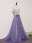 Light Purple Lace Top and Tulle A Line Straps Prom Dress Prom Dress, Purple Prom Dresses