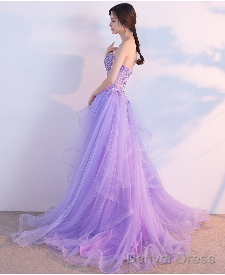 Light Purple Layers Tulle Lace Applique Long Formal Dress, Purple Evening Dress Prom Dress