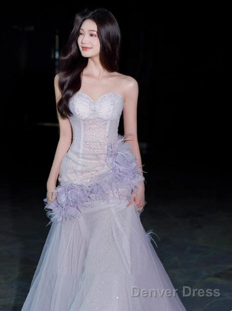 Light Purple Mermaid Sweetheart Neck Tulle Sequin Prom Dress Quinceaa Ball Dress Wedding Dress Secondary image