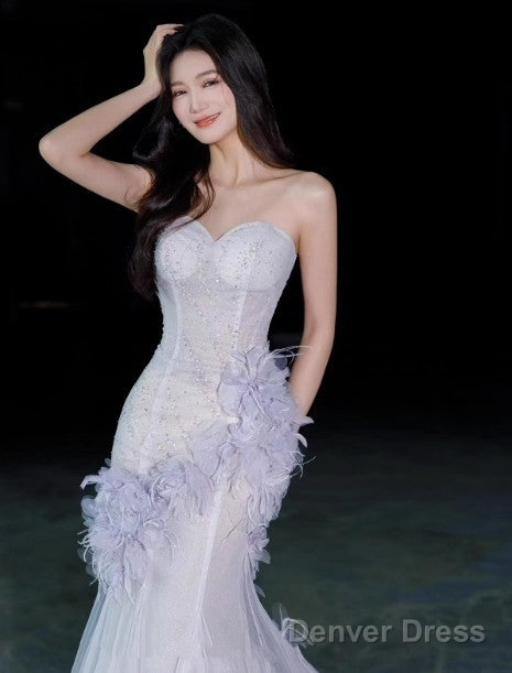 Light Purple Mermaid Sweetheart Neck Tulle Sequin Prom Dress Quinceaa Ball Dress Wedding Dresses