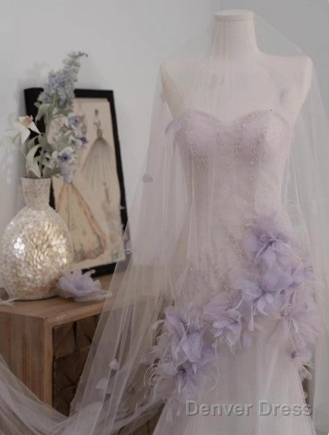 Light Purple Mermaid Sweetheart Neck Tulle Sequin Prom Dress Quinceaa Ball Dress Wedding Dress