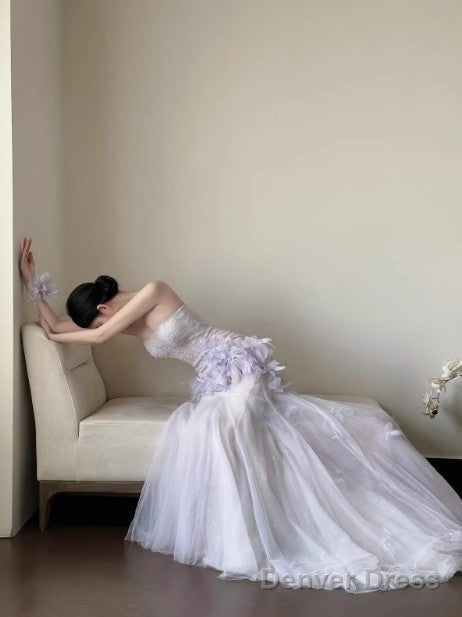 Light Purple Mermaid Sweetheart Neck Tulle Sequin Prom Dress Quinceaa Ball Dress Wedding Dresses