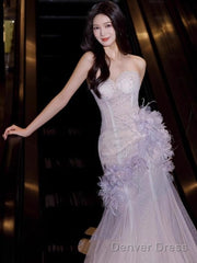 Light Purple Mermaid Sweetheart Neck Tulle Sequin Prom Dress Quinceaa Ball Dress Wedding Dress
