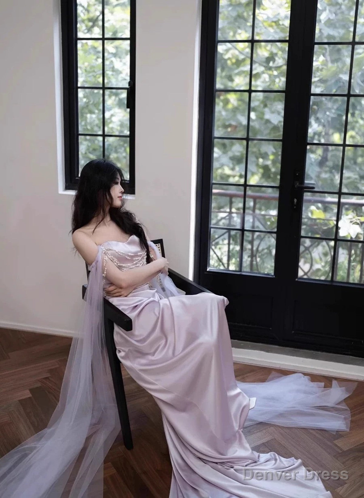 Light Purple Satin Long Prom Dress, Light Purple Sweetheart Prom Dresses