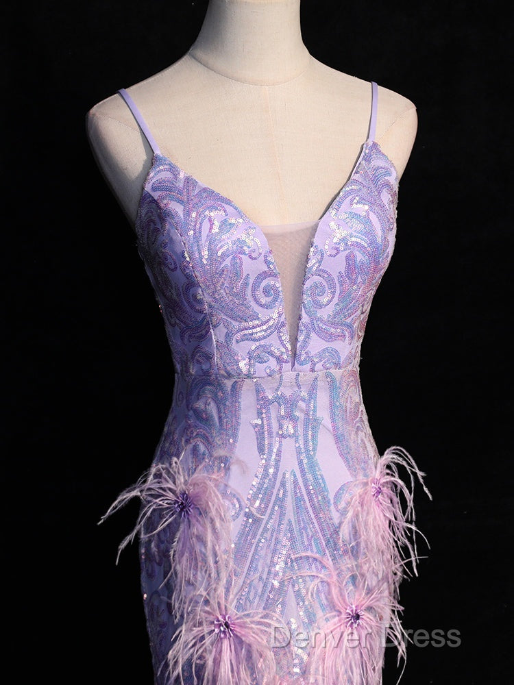 Light Purple Sequins Mermaid Long Party Dresses, Light Purple Evening Dresses Prom Dresses Secondary image