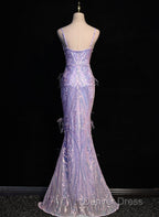Light Purple Sequins Mermaid Long Party Dresses, Light Purple Evening Dresses Prom Dresses