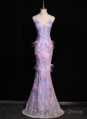 Light Purple Sequins Mermaid Long Party Dress, Light Purple Evening Dress Prom Dress