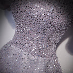 Light Purple Sequins Short Sleeves Prom Dress, Purple Prom Dresses