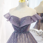 Light Purple Shiny Tulle Gradient A Line Sweetheart Prom Dress, Long Tulle Prom Dresses