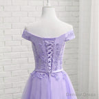 Light Purple Short Bridesmaid Dress , Tulle with Lace New Prom Dresses