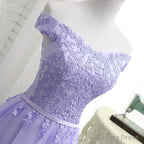 Light Purple Short Bridesmaid Dress , Tulle with Lace New Prom Dresses