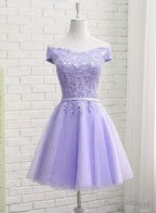 Light Purple Short Bridesmaid Dress , Tulle with Lace New Prom Dresses