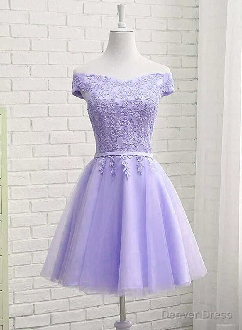 Light Purple Short Bridesmaid Dress , Tulle with Lace New Prom Dresses