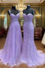 Light Purple Sweetheart Lace Long Formal Gown, Purple Lace Prom Dresses