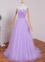 Light Purple Sweetheart Simple Beaded Waist Long Party Dress, Tulle Evening Gown Prom Dress