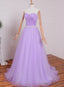 Light Purple Sweetheart Simple Beaded Waist Long Prom Dress, Tulle Prom Gowns Prom Dresses