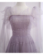 Light Purple Tea Length Soft Tulle Prom Dress, Cute Short Homecoming Dress Prom Dresses