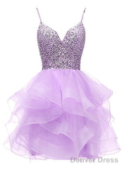 Light Purple Tulle Beaded Short Homecoming Dress, Light Purple Short Prom Dress