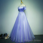 Light Purple Tulle Long Off Shoulder Long Party Dress, Lavender Prom Dress
