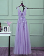 Light Purple Tulle Long Prom Dress , A Line Bridesmaid Dresses
