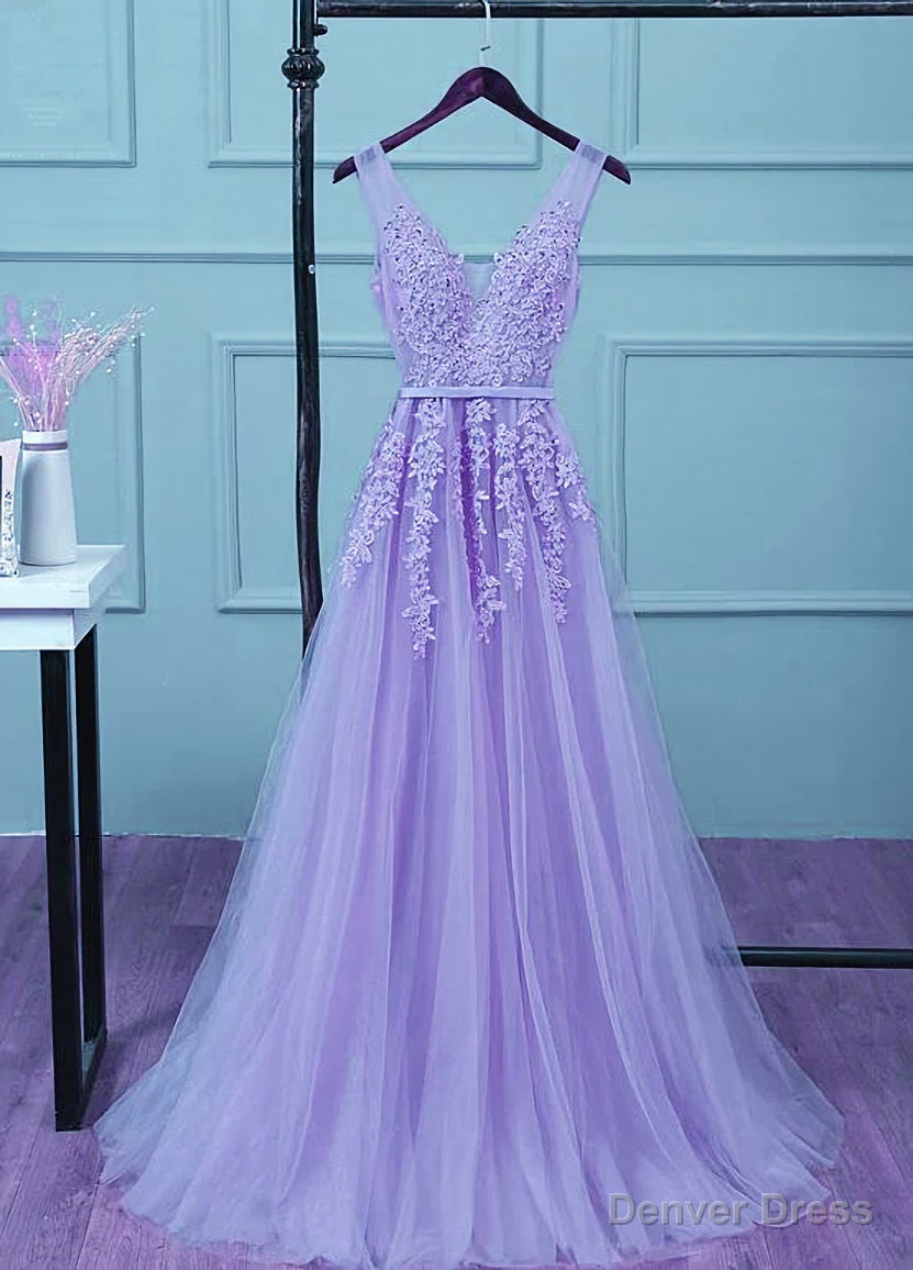 Light Purple Tulle Long Party Dress , A-line Bridesmaid Dress Secondary image