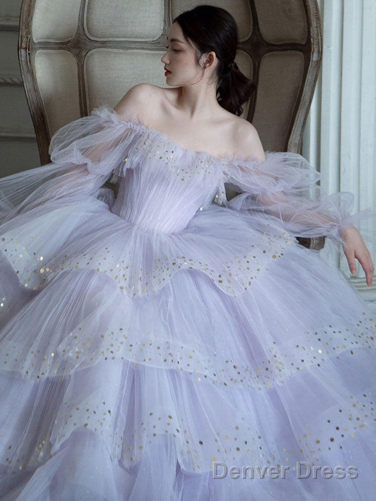Light Purple Tulle Long Prom Dress, Purple Tulle Evening Dress