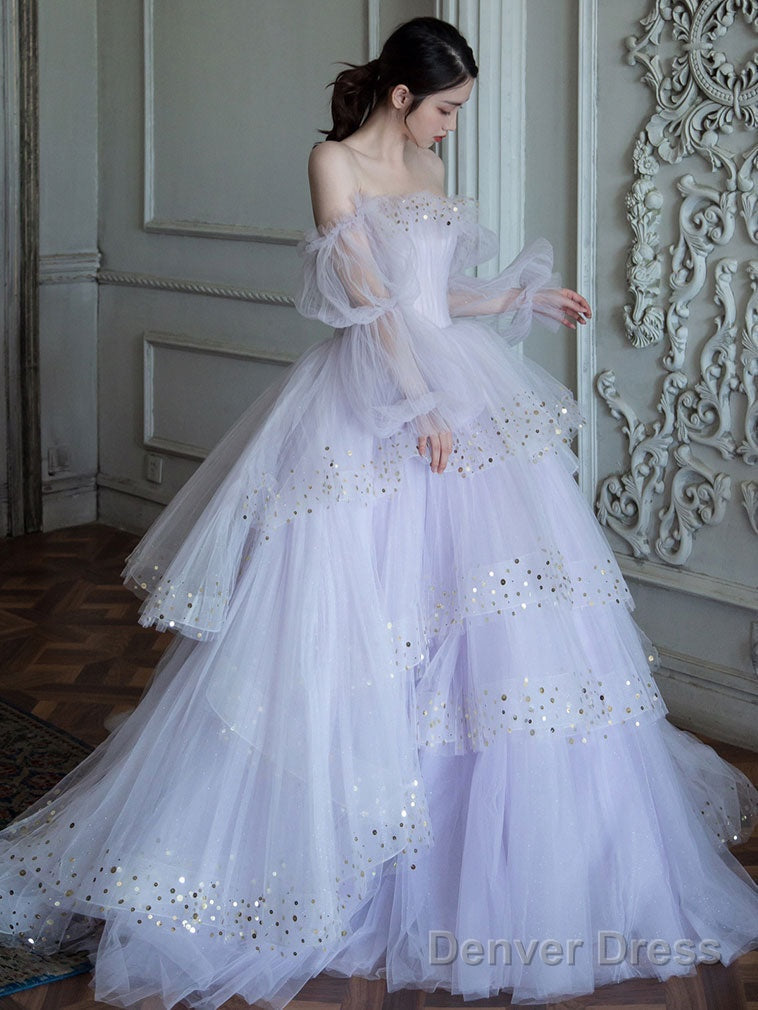 Light Purple Tulle Long Prom Dress, Purple Tulle Evening Dress Main image
