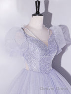 Light Purple Tulle Long Prom Dresses, Purple Tulle Formal Dresses