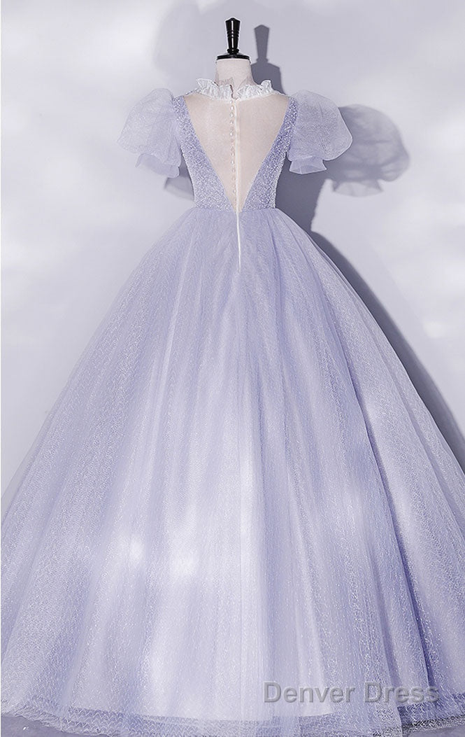 Light Purple Tulle Long Prom Dresses, Purple Tulle Formal Dresses