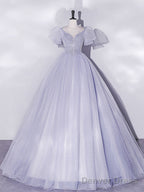 Light Purple Tulle Long Prom Dresses, Purple Tulle Formal Dresses