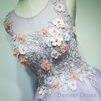 Light Purple Tulle Long Sweet 16 Formal Dress With Lace, Purple Prom Dress