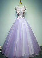 Light Purple Tulle Long Sweet 16 Formal Dress With Lace, Purple Prom Dress
