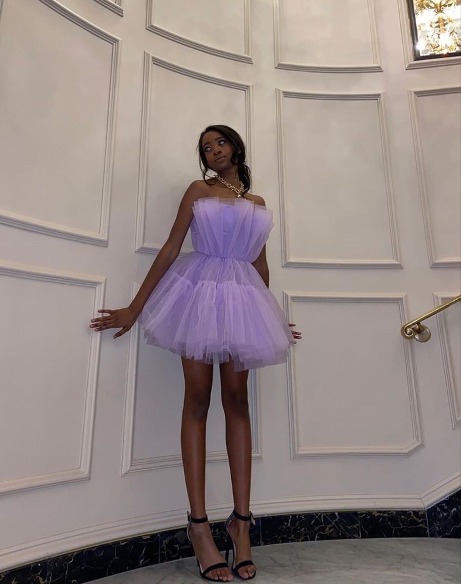 Light Purple Tulle Mini Prom Dress Strapless Pleated Homecoming Dresses Secondary image