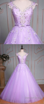 Light Purple Tulle Quinceanera Dress, Long Ball Gown Sweet 16 Dress