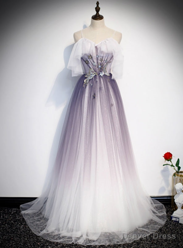 Light Purple Tulle Spaghetti Straps Prom Dresses Main image