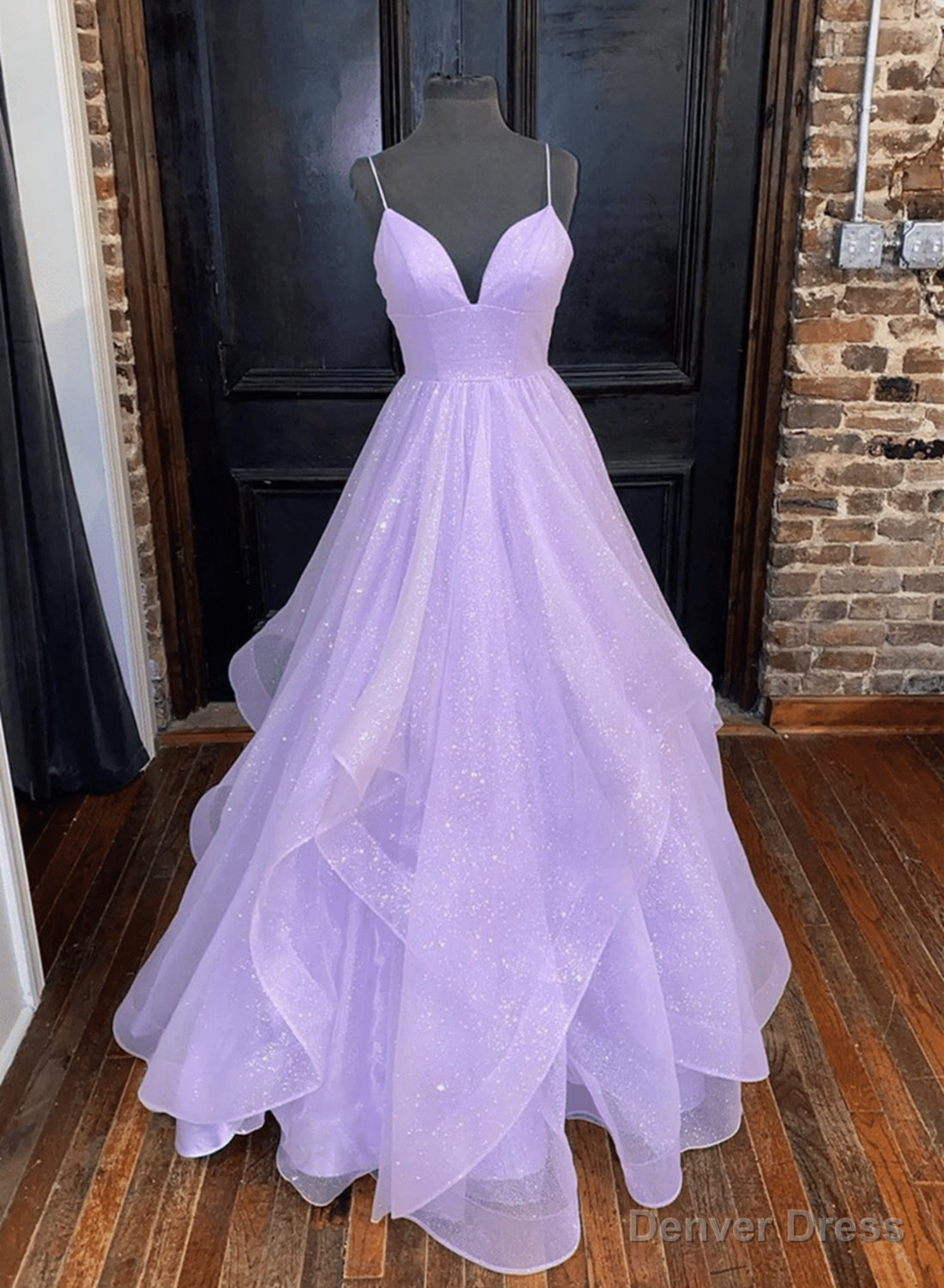 Light Purple Tulle Straps Long Prom Dress, A Line Purple Prom Dresses Main image