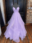 Light Purple Tulle Straps Long Prom Dress, A Line Purple Prom Dresses
