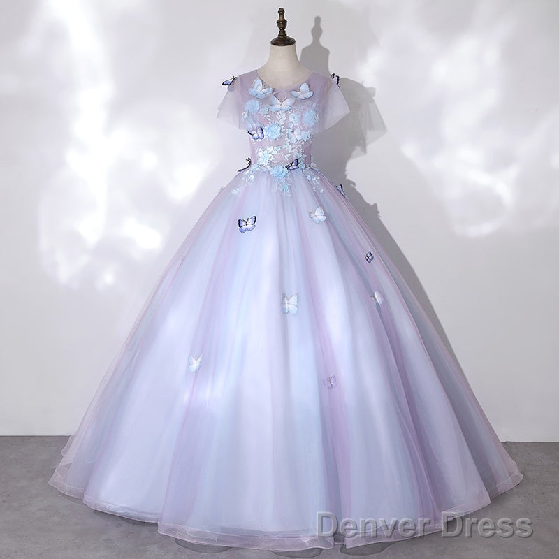 Light Purple Tulle With Butterfly Ball Gown Sweet 16 Dresses, Cute Long Evening Dresses Secondary image