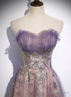 Light Purple Tulle with Lace A-line Floor Length Party Dress, Light Purple Evening Dress