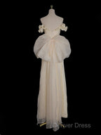 Light Yellow A-Line Satin Off-Shoulder Tulle Long Prom Dresses Graduation Prom Dresses Wedding Dresses